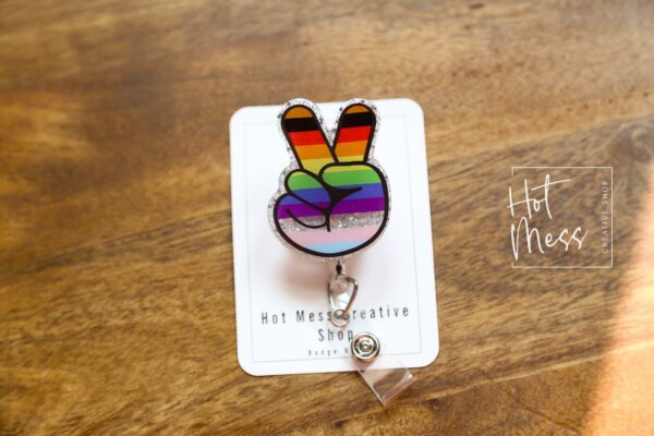 il_fullxfull.5028368431_nimf Peace PRIDE Badge Reel, Gay Pride Badge Reel, LGBT Pride Retractable Badge Reel, ID Holder