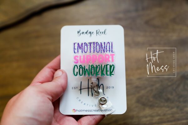 il_fullxfull.5032245479_91n4 Emotional Support Coworker, Nurse ID Holder, Funny Badge Reel, Coworker Gift, Stocking Stuffer