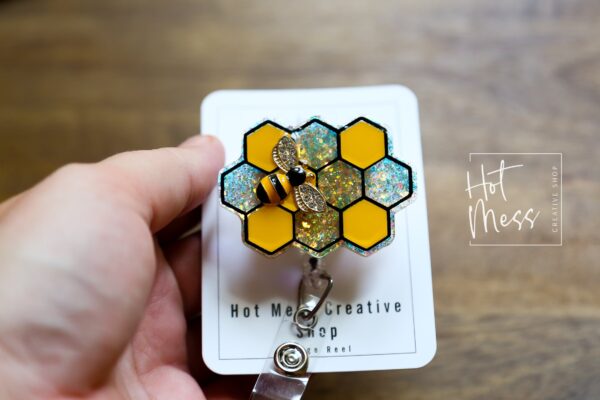 Bee Comb Badge Reel, 3d badge reel,  Retractable Badge Reel, Interchangeable Badge Reel, Summer Lanyard