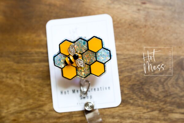 Bee Comb Badge Reel, 3d badge reel,  Retractable Badge Reel, Interchangeable Badge Reel, Summer Lanyard