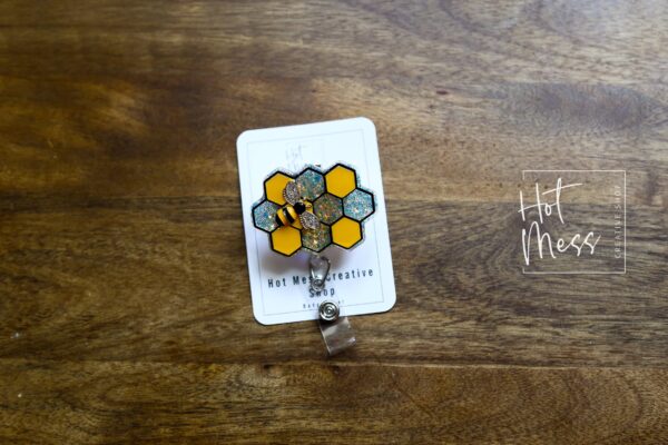 Bee Comb Badge Reel, 3d badge reel,  Retractable Badge Reel, Interchangeable Badge Reel, Summer Lanyard