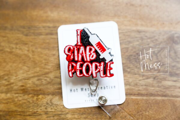 Phlebotomy Glitter Badge Reel, Bloody I Stab People ID Holder, Funny Badge Reel, PBT ID Holder