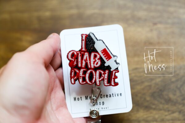 Phlebotomy Glitter Badge Reel, Bloody I Stab People ID Holder, Funny Badge Reel, PBT ID Holder