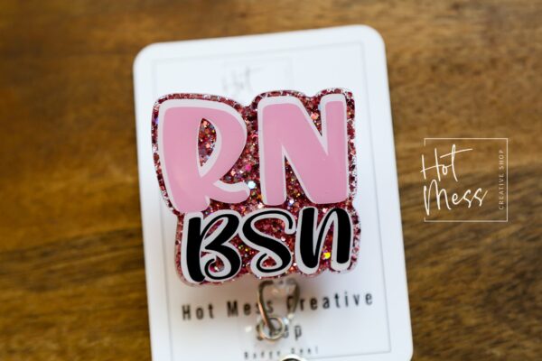 RN BSN, Pink Glitter Badge reel, badge holder, Retractable ID, Lanyard Badge Holder, Nurse Gift