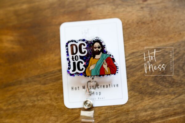 Funny DC to JC Retractable Glitter Badge Reel for Nurses - Acrylic ID Holder Night Shift Gift, Dark Humor Gift