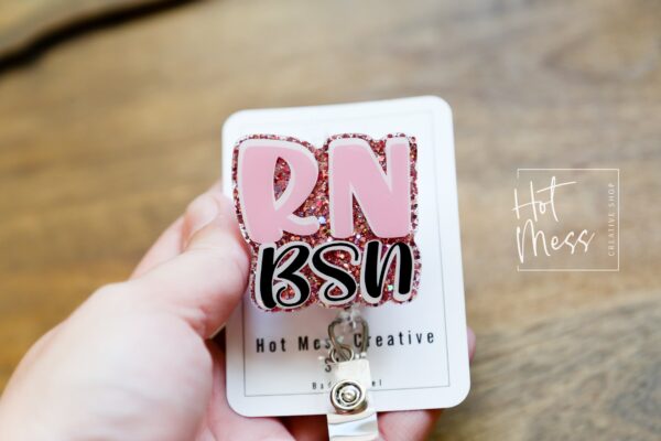 RN BSN, Pink Glitter Badge reel, badge holder, Retractable ID, Lanyard Badge Holder, Nurse Gift
