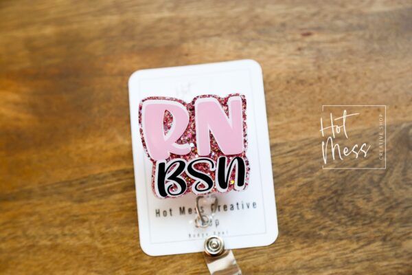 RN BSN, Pink Glitter Badge reel, badge holder, Retractable ID, Lanyard Badge Holder, Nurse Gift