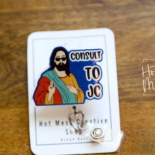 il_fullxfull.5107662938_i5cl Consult to JC Badge Reel, No Glitter, RN id Holder, Retractable Acrylic Badge Reel, Nurse Gift, Night Shift, Funny Badge Reel, id holder