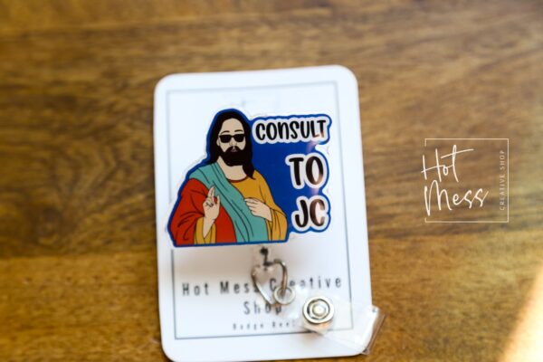Consult to JC Badge Reel, No Glitter, RN id Holder, Retractable Acrylic Badge Reel, Nurse Gift, Night Shift, Funny Badge Reel,  id holder