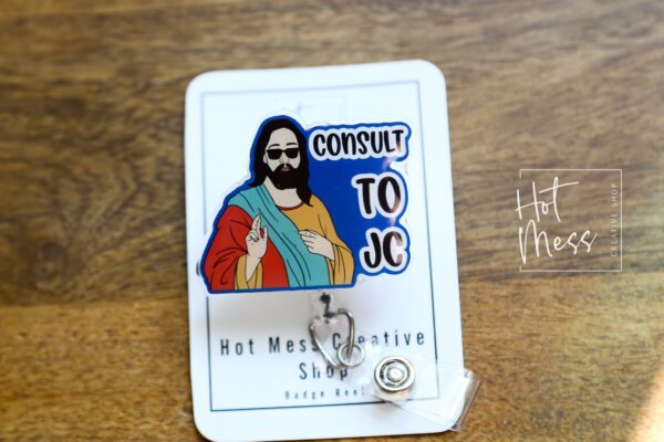 Consult to JC Badge Reel, No Glitter, RN id Holder, Retractable Acrylic Badge Reel, Nurse Gift, Night Shift, Funny Badge Reel,  id holder