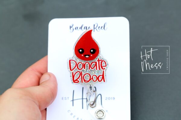 Donate Blood Badge Reel, Retractable Badge Reel, Interchangeable Badge Reel, Blood Bank ID holder