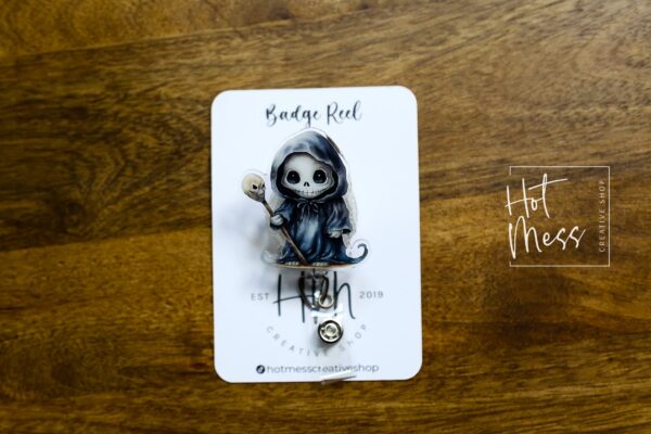 Halloween Badge Reel, Grim Reaper ID Holder, Interchangeable badge reel, horror movie