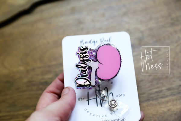Dialysis Badge Reel, Nurse ID Holder, RN ID Holder, Retractable Acrylic Badge Reel, dialysis tech, kidney badge reel