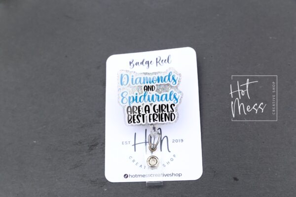 il_fullxfull.5204147517_o1pc Diamonds and Epidurals Badge Reel, Funny Badge Reel, Labor and Delivery ID Holder, Retractable Acrylic Badge Reel, Nurse Gift