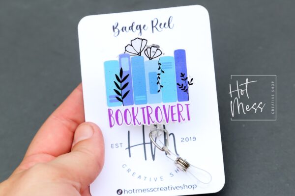 il_fullxfull.5204383609_8rng Booktrovert Badge Reel, Librarian Badge Reel, Retractable Badge Reel, Interchangeable Badge Reel, Book Lovers Pin, Booktok