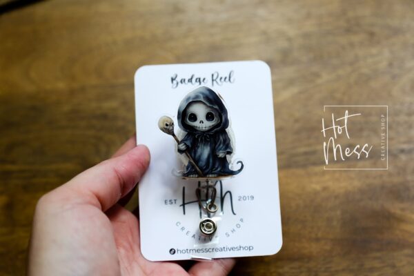 Halloween Badge Reel, Grim Reaper ID Holder, Interchangeable badge reel, horror movie
