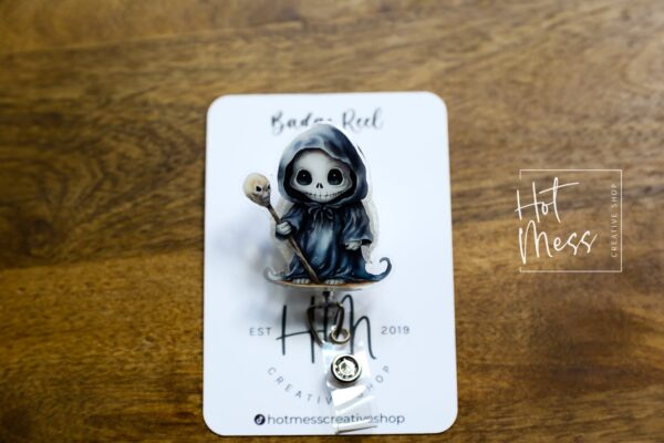 Halloween Badge Reel, Grim Reaper ID Holder, Interchangeable badge reel, horror movie