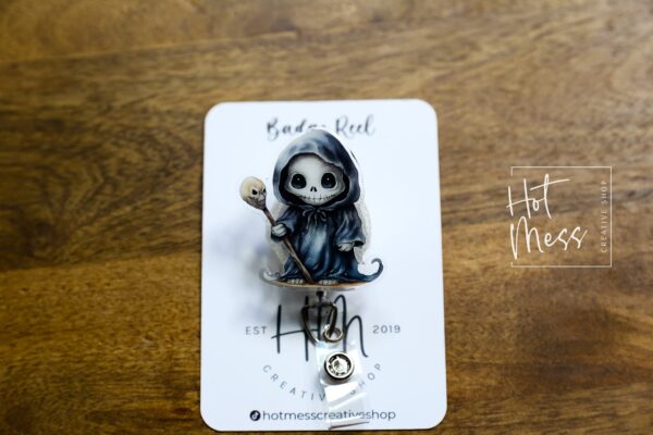 Halloween Badge Reel, Grim Reaper ID Holder, Interchangeable badge reel, horror movie