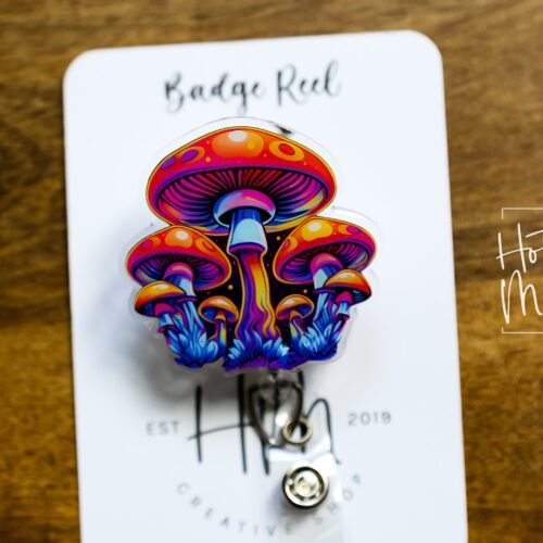 il_fullxfull.5229495545_2921 Whimsical Mushroom Retractable Badge Reel: Colorful Fantasy ID Holder for Nurses & Food Service