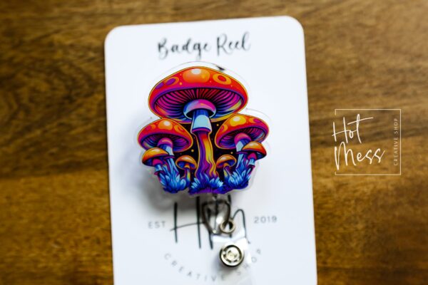 il_fullxfull.5229495545_2921 Whimsical Mushroom Retractable Badge Reel: Colorful Fantasy ID Holder for Nurses & Food Service