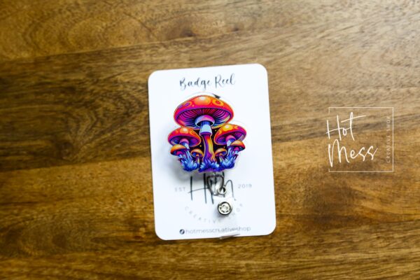 il_fullxfull.5229495553_3xy6 Whimsical Mushroom Retractable Badge Reel: Colorful Fantasy ID Holder for Nurses & Food Service