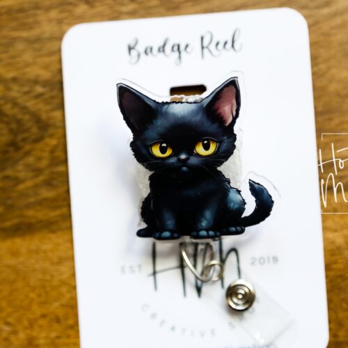 Cute Black Cat Badge Reel, Halloween Badge Reel,  Halloween ID Holder, Interchangeable badge reel