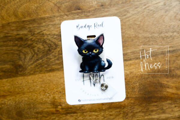 il_fullxfull.5229566123_foll Cute Black Cat Badge Reel, Halloween Badge Reel, Halloween ID Holder, Interchangeable badge reel