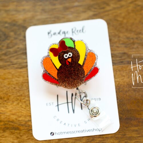 Turkey Badge Reel, Thanksgiving Badge Reel, Turkey ID Holder, Interchangeable badge reel