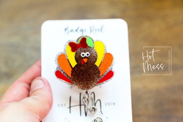 il_fullxfull.5246996076_bo5v Turkey Badge Reel, Thanksgiving Badge Reel, Turkey ID Holder, Interchangeable badge reel
