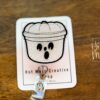 White Halloween bucket Badge Reel, Nurse ID Holder, School Nurse Pin, Halloween Badge Reel, Ghost Badge Reel