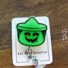Green Halloween bucket Badge Reel, Nurse ID Holder, School Nurse Pin, Halloween Badge Reel, Witch Badge Reel
