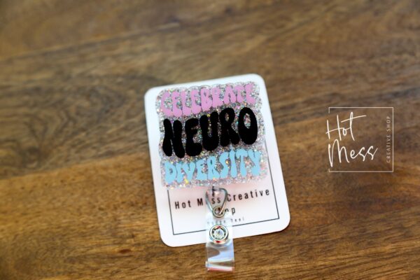 Celebrate Neurodiversity Glitter Badge Reel, gift for introvert, neurodivergent badge reel, autism awareness