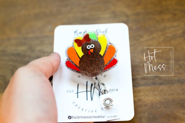 il_fullxfull.5295092817_mddb Turkey Badge Reel, Thanksgiving Badge Reel, Turkey ID Holder, Interchangeable badge reel