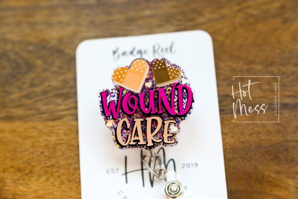 Wound Care Badge Reel, Glitter RN ID Holder, Retractable Acrylic Badge Reel, Nurse Gift, Boo Boo Crew, Wound Care