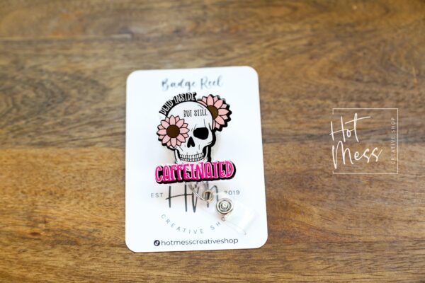 il_fullxfull.5295130913_tjdb Dead Inside But Still Caffeinated Funny Badge Reel, RN ID Holder, Retractable Acrylic Badge Reel, Nurse Gift, Night Shift, Officer Worker
