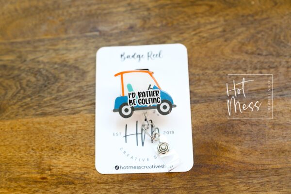 I'd Rather Be Golfing Badge Reel, Sports coach badge reel, sports badge reel
