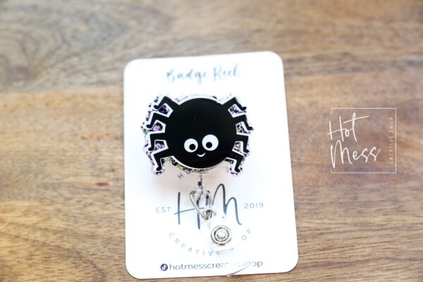 il_fullxfull.5295197581_duxv Spider Halloween Glitter Badge Reel, Itsy Bitsy Spider Halloween ID Holder, Interchangeable badge reel, Halloween Badge Reel
