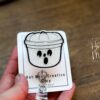 White Halloween bucket Badge Reel, Nurse ID Holder, School Nurse Pin, Halloween Badge Reel, Ghost Badge Reel