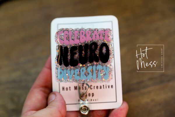 Celebrate Neurodiversity Glitter Badge Reel, gift for introvert, neurodivergent badge reel, autism awareness