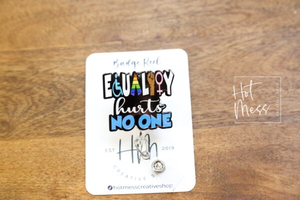 il_fullxfull.5305216282_lvpf Equality Hurts No One Badge Reel, LGBT Pride Retractable Badge Reel, ID Holder, Black Lives Matters