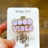 Good Vibes Badge Reel, Retractable Badge Reel, Interchangeable Badge Reel, Glitter Badge Reel