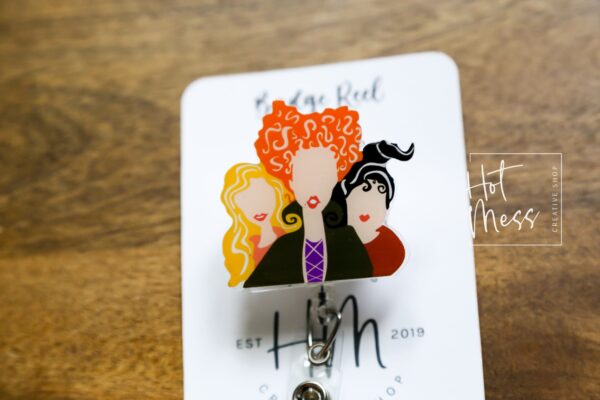 Witch Badge Reel, Sanderson Sisters Halloween Badge Reel,  Halloween ID Holder, Interchangeable badge reel