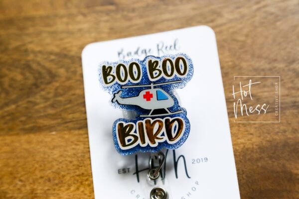 Boo Boo Bird Badge Reel, Medical Helicopter Badge Reel, flight medic Funny Retractable Badge Reel, flight nurse Interchangeable Badge Reel