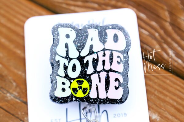 Rad to the Bones Badge Reel, SILVER HOLOGRAPHIC Glitter Badge Reel, Retractable ID Holder, Interchangeable Badge