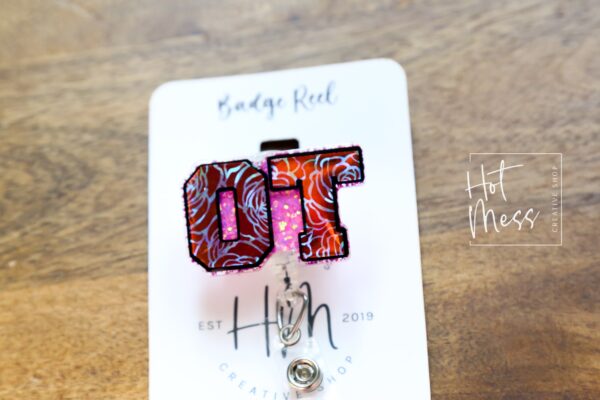 il_fullxfull.5341840490_4bgi Pink OT Badge Reel, OT ID Holder, Occupational Therapy Assistant, Retractable Acrylic Badge Reel, Nurse Gift