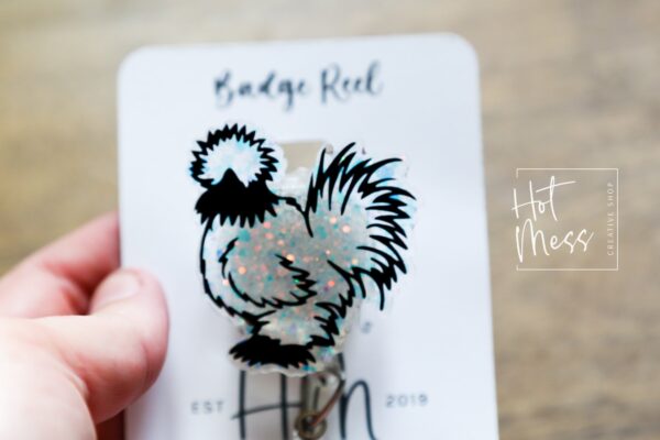 il_fullxfull.5341915156_dvxp Crazy Chicken Lady Badge Reel, Silkie Chicken Interchangeable Badge Reel, Cute badge Reel, Teacher ID Holder, 4H Badge Reel