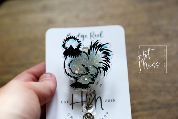 il_fullxfull.5341915178_7h3c Crazy Chicken Lady Badge Reel, Silkie Chicken Interchangeable Badge Reel, Cute badge Reel, Teacher ID Holder, 4H Badge Reel