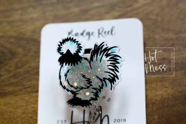 il_fullxfull.5341915280_1e7a Crazy Chicken Lady Badge Reel, Silkie Chicken Interchangeable Badge Reel, Cute badge Reel, Teacher ID Holder, 4H Badge Reel