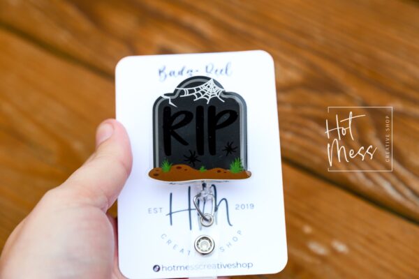 RIP Gravestone  Badge Reel, Halloween Badge Reel, Halloween ID Holder, Interchangeable badge reel