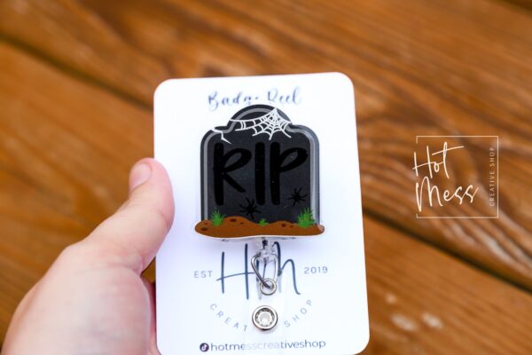 RIP Gravestone  Badge Reel, Halloween Badge Reel, Halloween ID Holder, Interchangeable badge reel